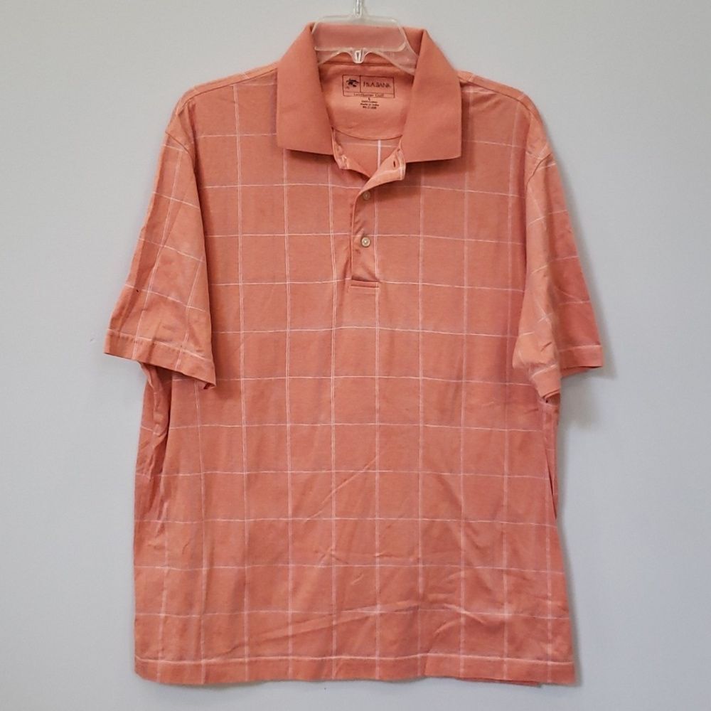 Jos A Bank Polo Shirt Mens Large Windowpane Plaid Leadbetter Golf Short Sleeve